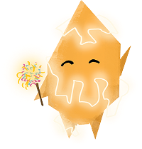 Ein Volit ist gelb und hat eine leicht eckige Form angeehnt an eine Zacke aus dem Stadtwerke Logo. Er hält eine Wunderkerze in der Hand.